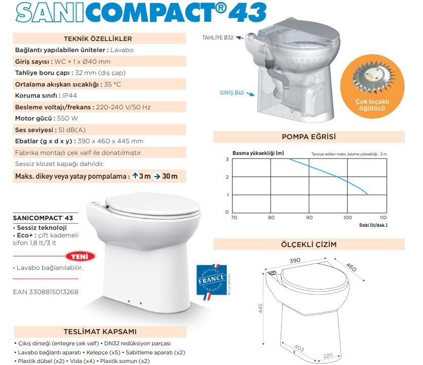 Sanicompact 43 Kendinden Klozetli + 1 Lavabo Öğütücülü, Bıçaklı Foseptik Tahliye Pompalı Klozet-4